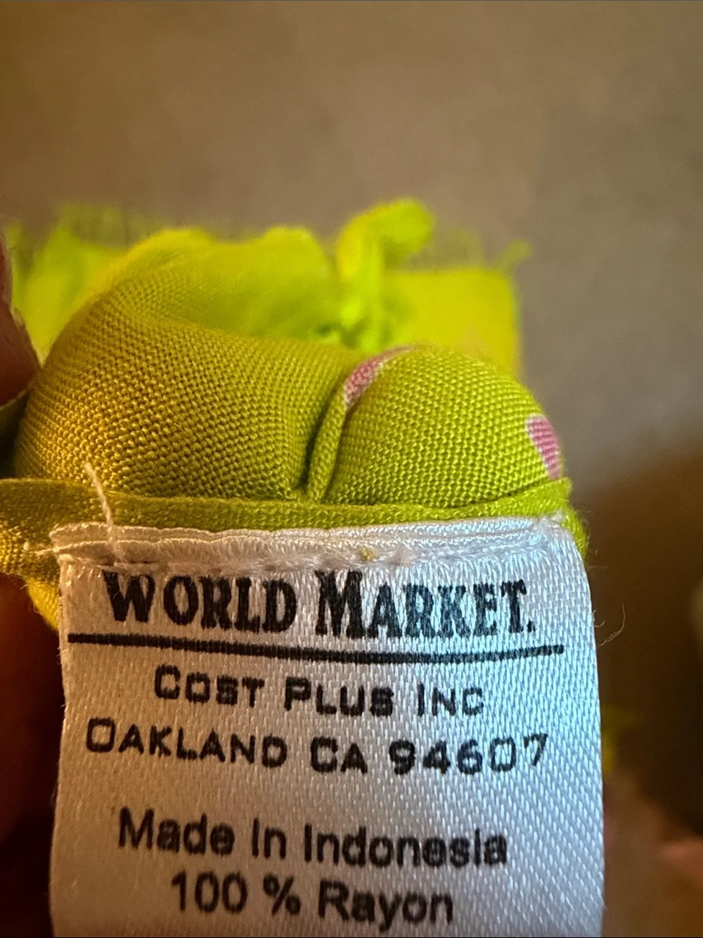 World market Sarong in pink and light chartreuse  with long tassels at ends